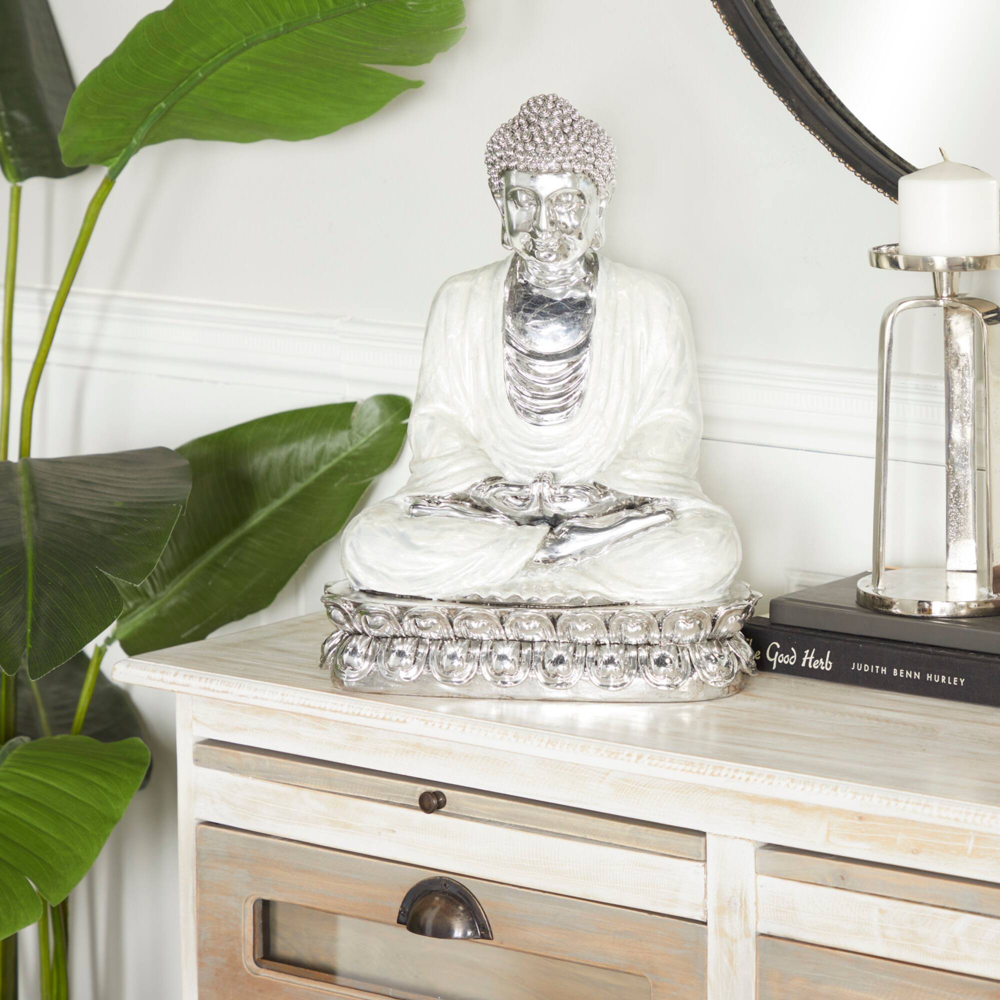 Silver Polystone Eclectic Sculpture, 16" x 12" x 9"